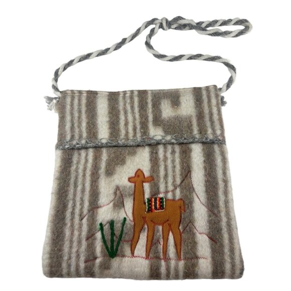 Unique Handcrafted Alpaca Wool Felt Purse Embroidered Llama & Mountain Scene - Picture 1 of 9